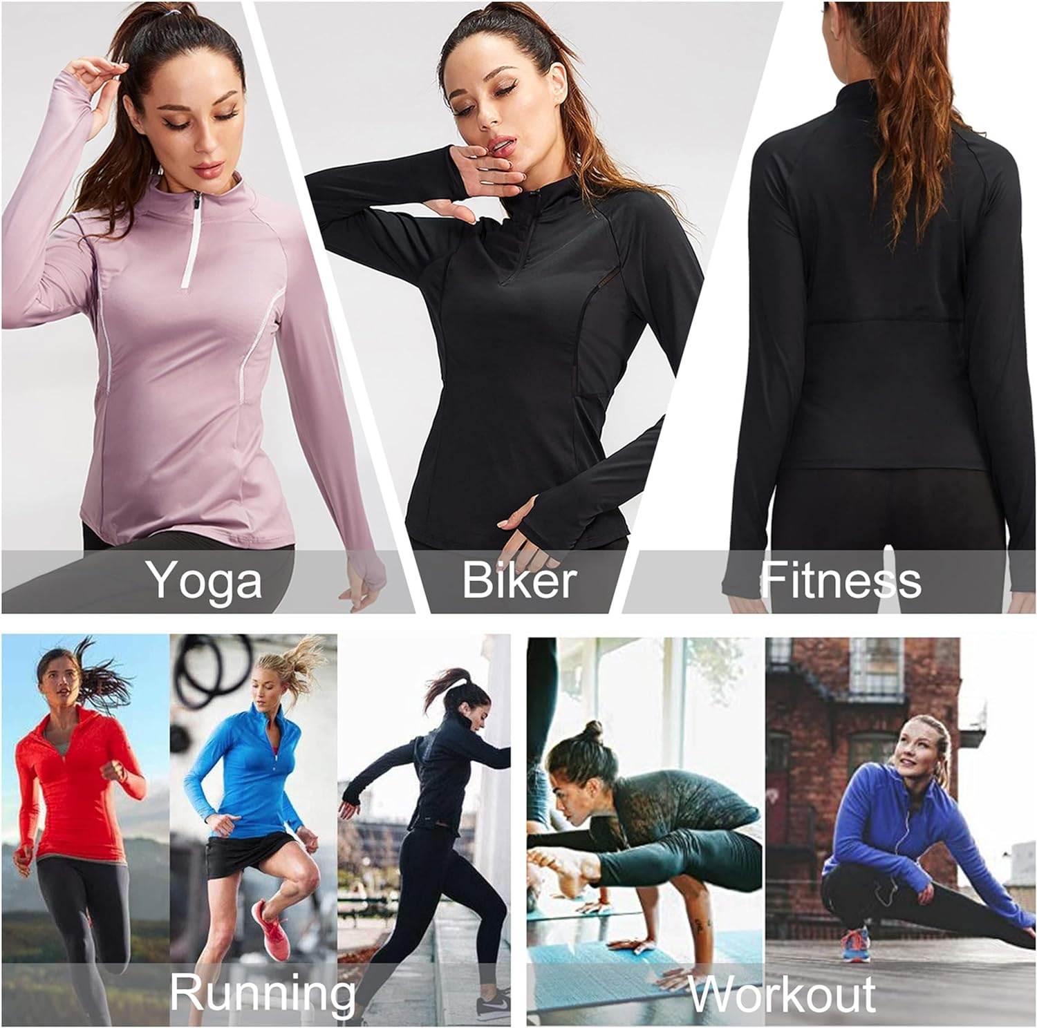 LANBAOSI Women'S Workout Long Sleeve Shirts Half Zip Pullover Slim Fit Athletic Yoga Tops Running Shirts with Thumbholes image number 6