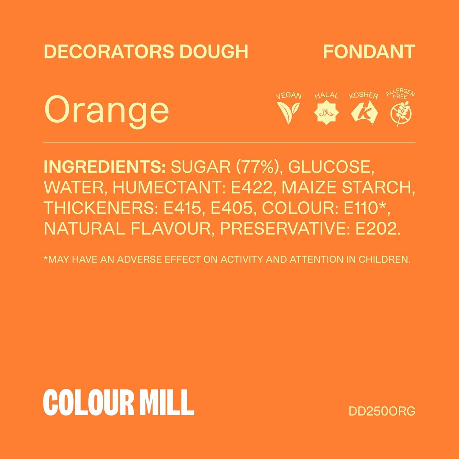Colour Mill Decorators Dough Premium Ready to Roll Fondant Orange 250G image number 1