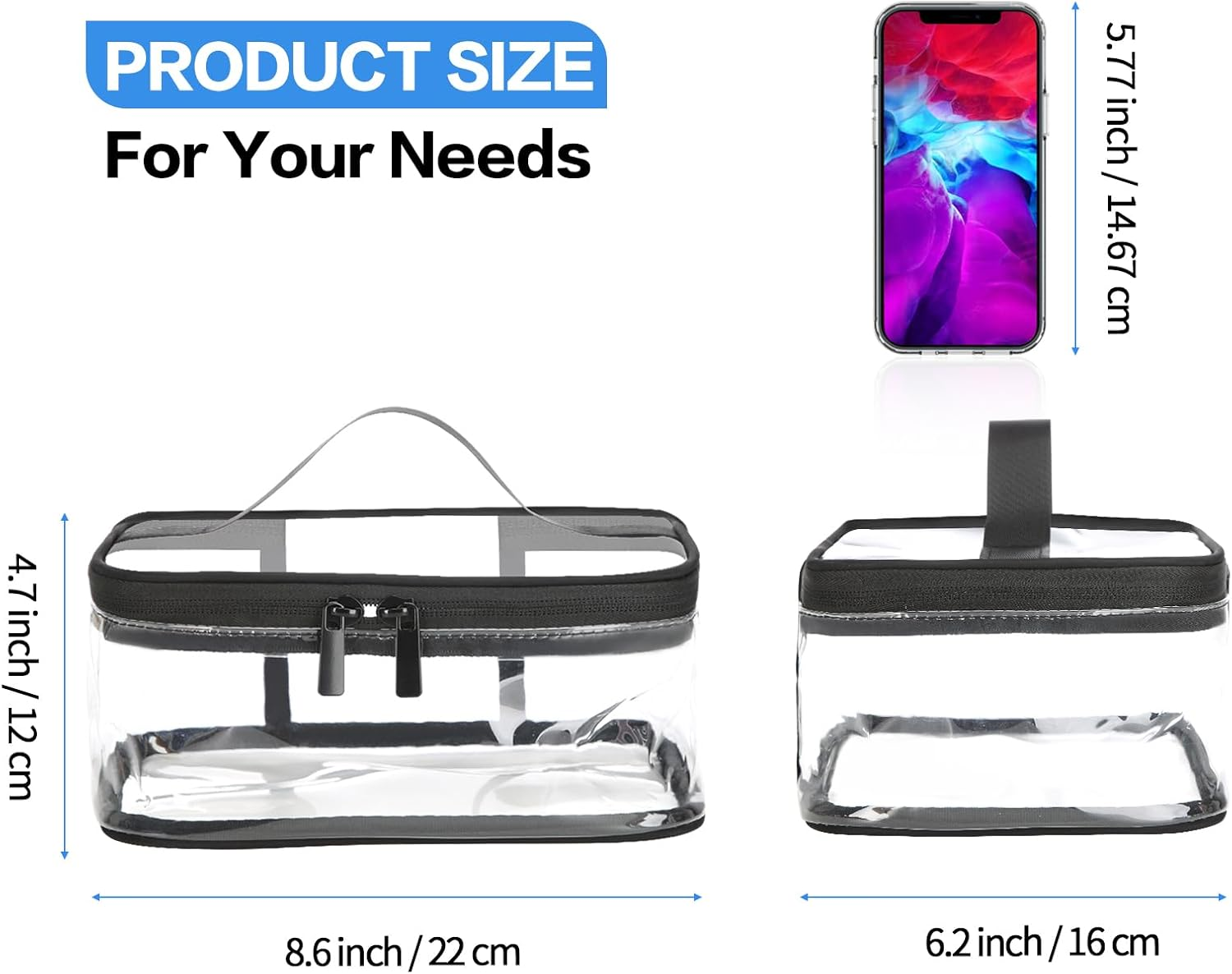 HAOGUAGUA 2 Pieces Clear Makeup Bags Cosmetic Toiletry Bags for Traveling, Waterproof Travel Transparent TSA APPROVED Carry on Airport Airline Compliant Bag, 2 PIECES BLACK, 2 Pieces Clear Makeup Bags - 2 Pieces Blue image number 6