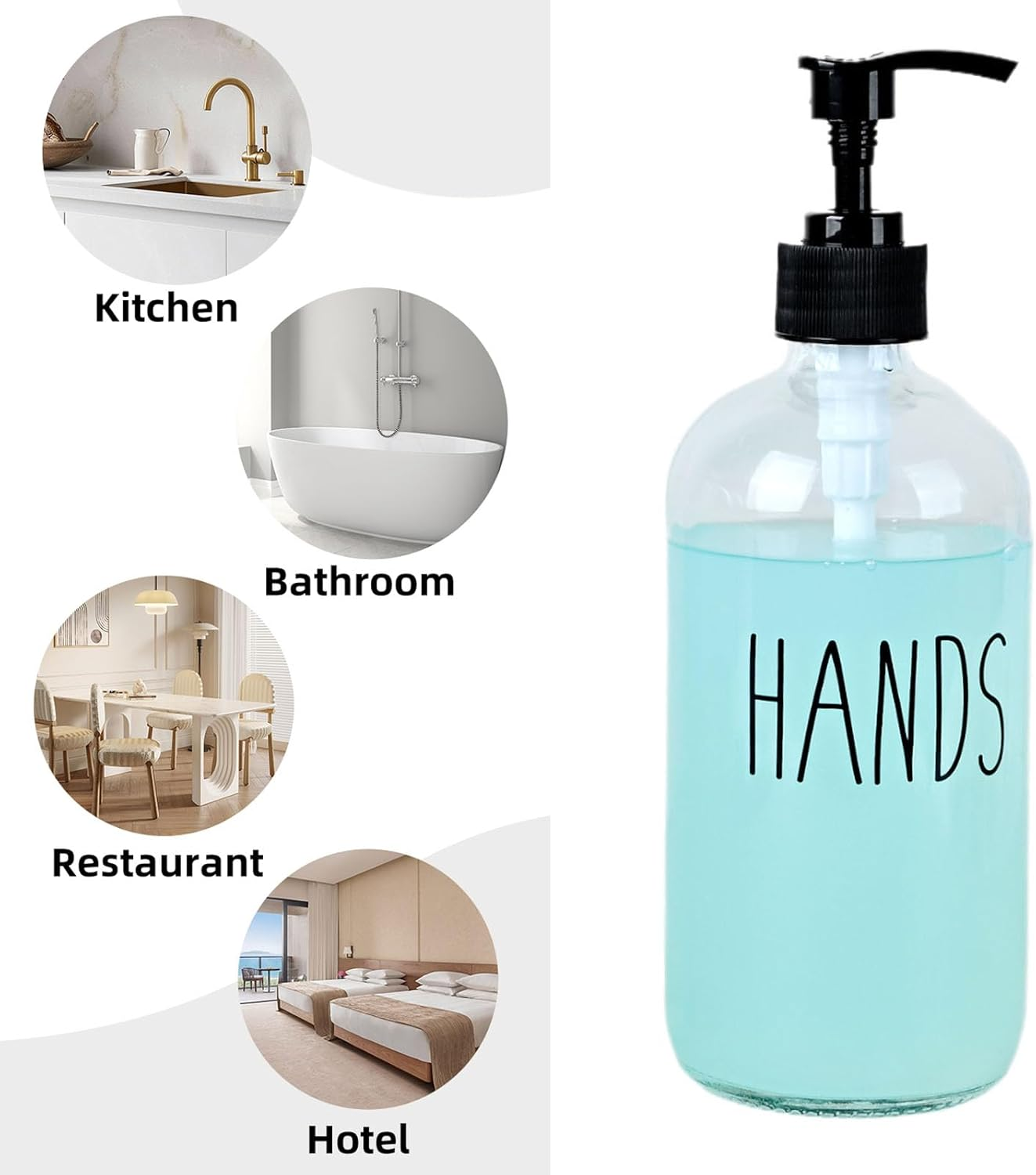 Glass Hand Soap Dispenser 500Ml Large Pump Bottle Refillable Liquid Dispenser for Bathroom Kitchen Cute Modern Farmhouse Style Home Decor (Clear Hands) image number 4