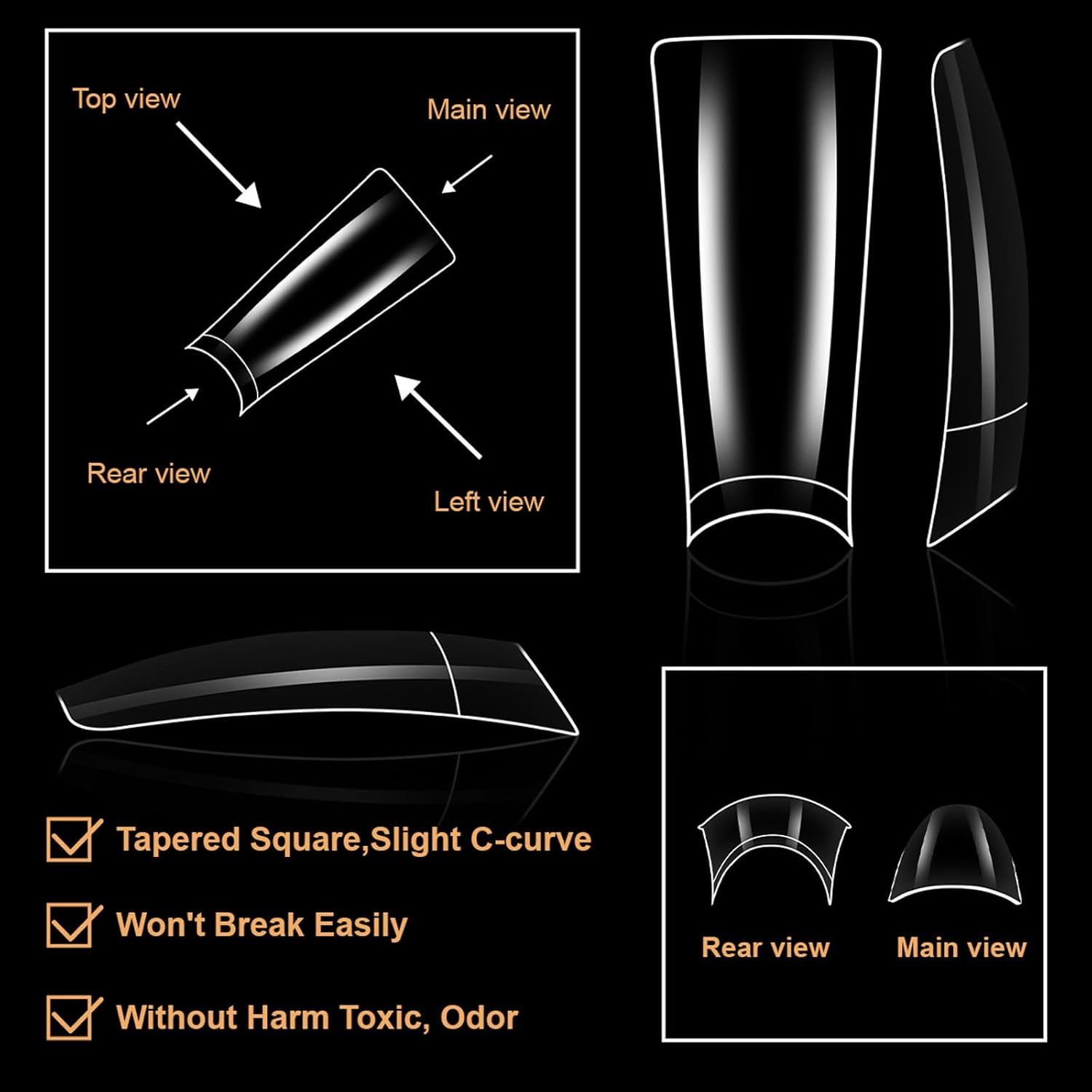 600Pcs Clear Nails Tips Gel Curved Design for Professional Manicure Half Covers False Nails Duck Feet Styles image number 6