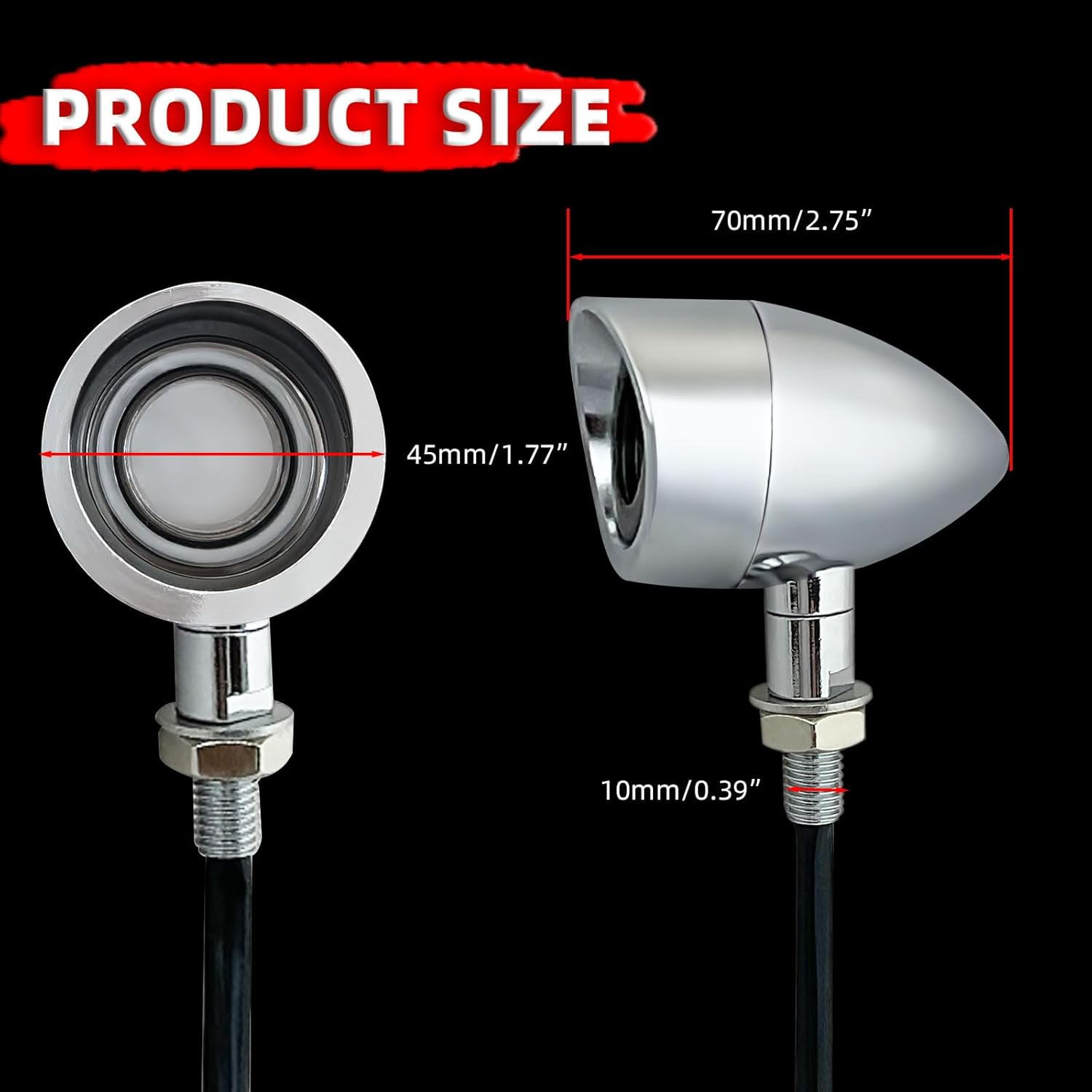 FATECIM 2X Motorcycle LED Front Turn Signals Running Driving Light Visor Heavy Duty Motorbike White Amber Light Blinker Indicator for Bobber Harley Honda Yamaha Suzuki Kawasaki Cruiser Chopper Chrome - 2035-Chrome image number 6