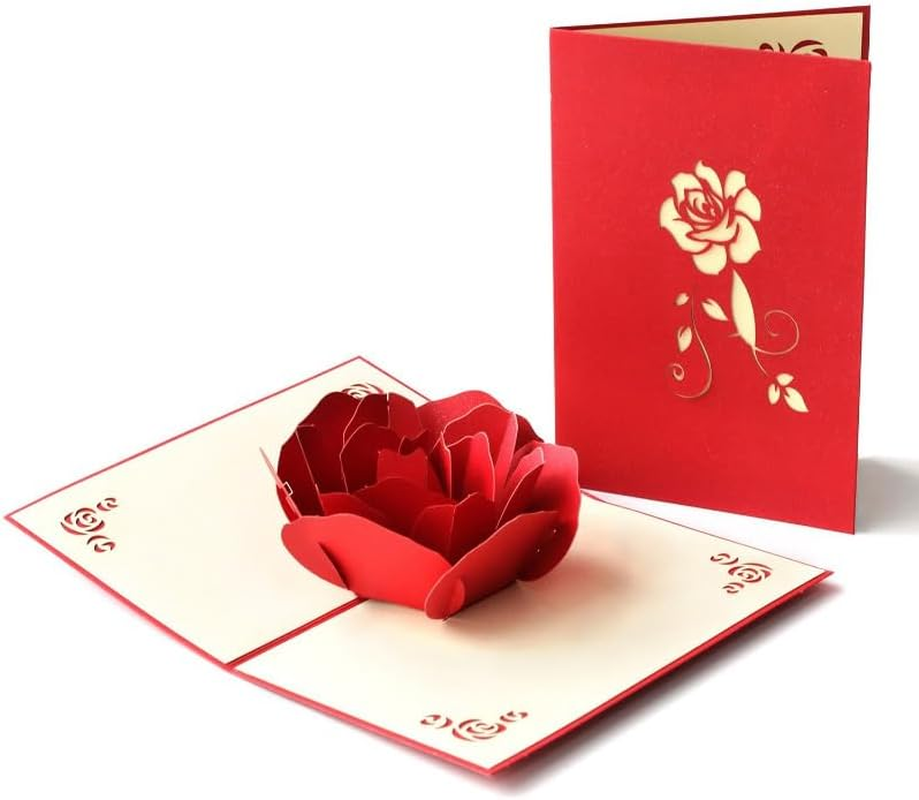 Rose Pop up Greeting Card Handmade Rose Pop up Card 3D Pop up Cards for Husband Wife Girlfriend Card for Valentines Day, Wedding, Anniversary, Love, Romance image number 4