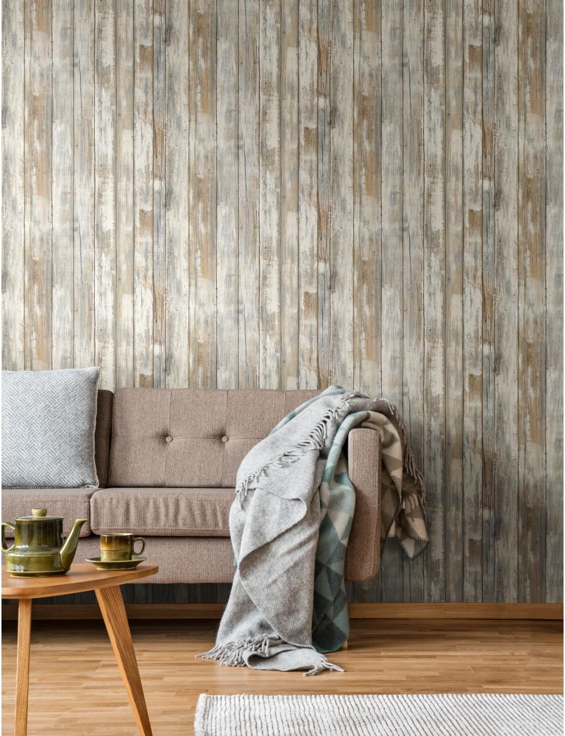 Roommates Distressed Wood Peel and Stick Wallpaper, Rustic Wood image number 1