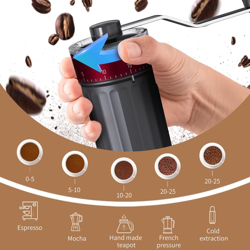 Portable Coffee Grinder Conical Burr for Espresso French Press Pour over Double Bearing Internal Adjustment Capacity 25G (External Adjustment Ceramic Burrs) image number 6