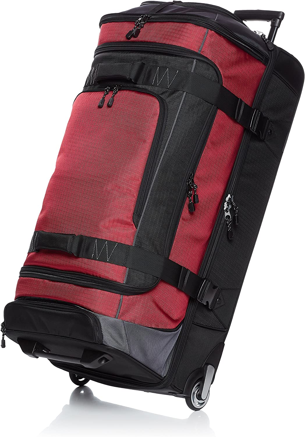 Amazon Basics Rolling Duffel Bag with Wheels, Ripstop Luggage for Traveling, Telescoping Handle, 90Cm, Black