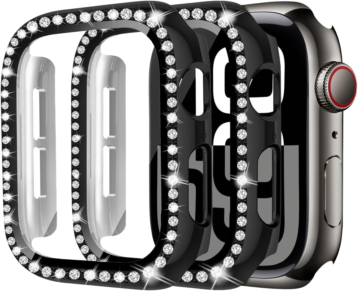 [2 Park] for Apple Watch Screen Protector 40Mm 44Mm 41Mm 45Mm 42Mm 46Mm,Crystal Diamond Bling Hard Case Protective Cover Frame with Tempered Glass for Apple Watch Case 11 SE3 10 9 SE 2Nd 8 7 6 5 4