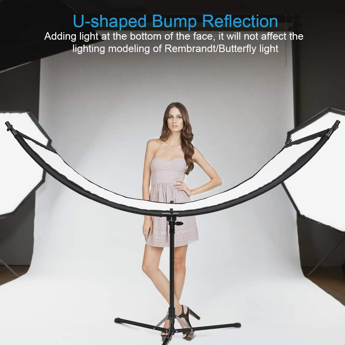 FOMITO U Style Light Reflector 178X65Cm Arclight Curved Eyelighter Lighting Diffuser for Photography Stuido Filming Shooting, Black/White/Gold/Silver(Not Included Light Stand) image number 2