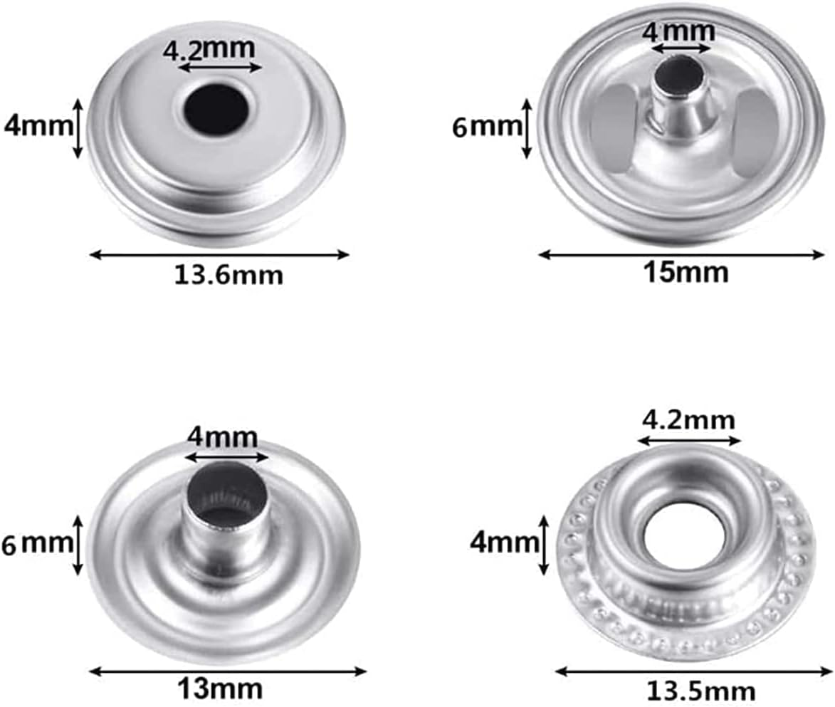 200Pcs Snap Fastener Kit, Betterjonny 15Mm Heavy Duty Canvas Snap Button Stainless Steel Press Stud Cap with 3 Setting Tools for Boat Bag Leather DIY Craft image number 4