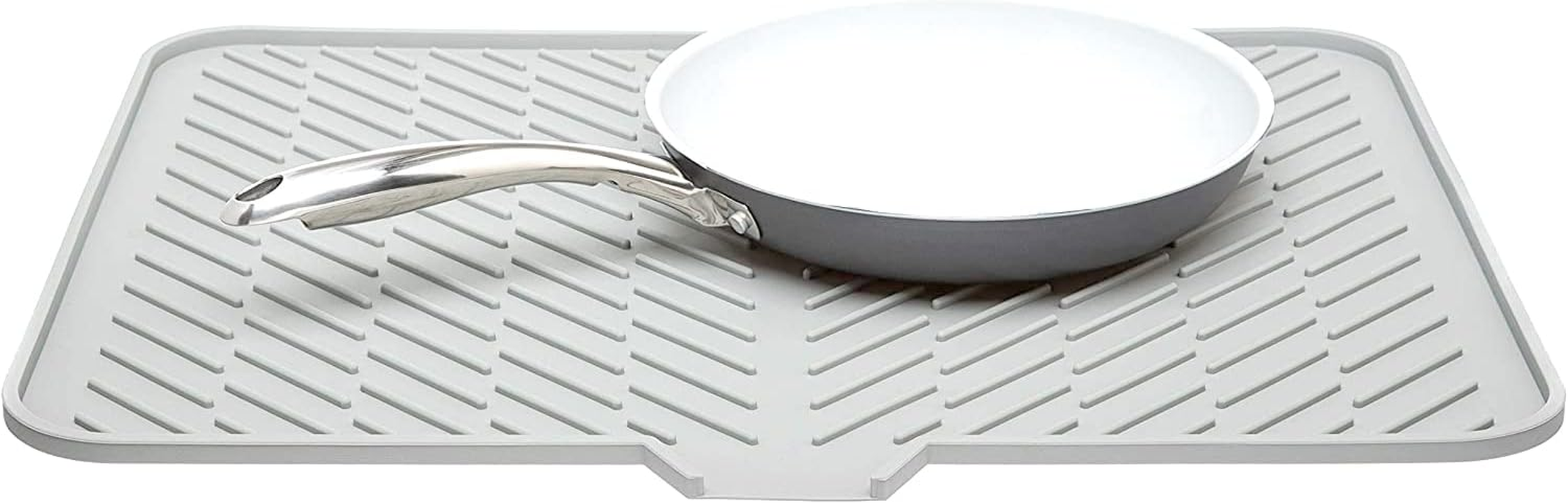 Luxet Silicone Dish Drying Mat with Built-In Drain Lip - Hygienic Drying Pad - Sturdy Compact Easy to Clean Tray Protects Surfaces Prevents Water Build up - 23 X 17 (White) image number 1