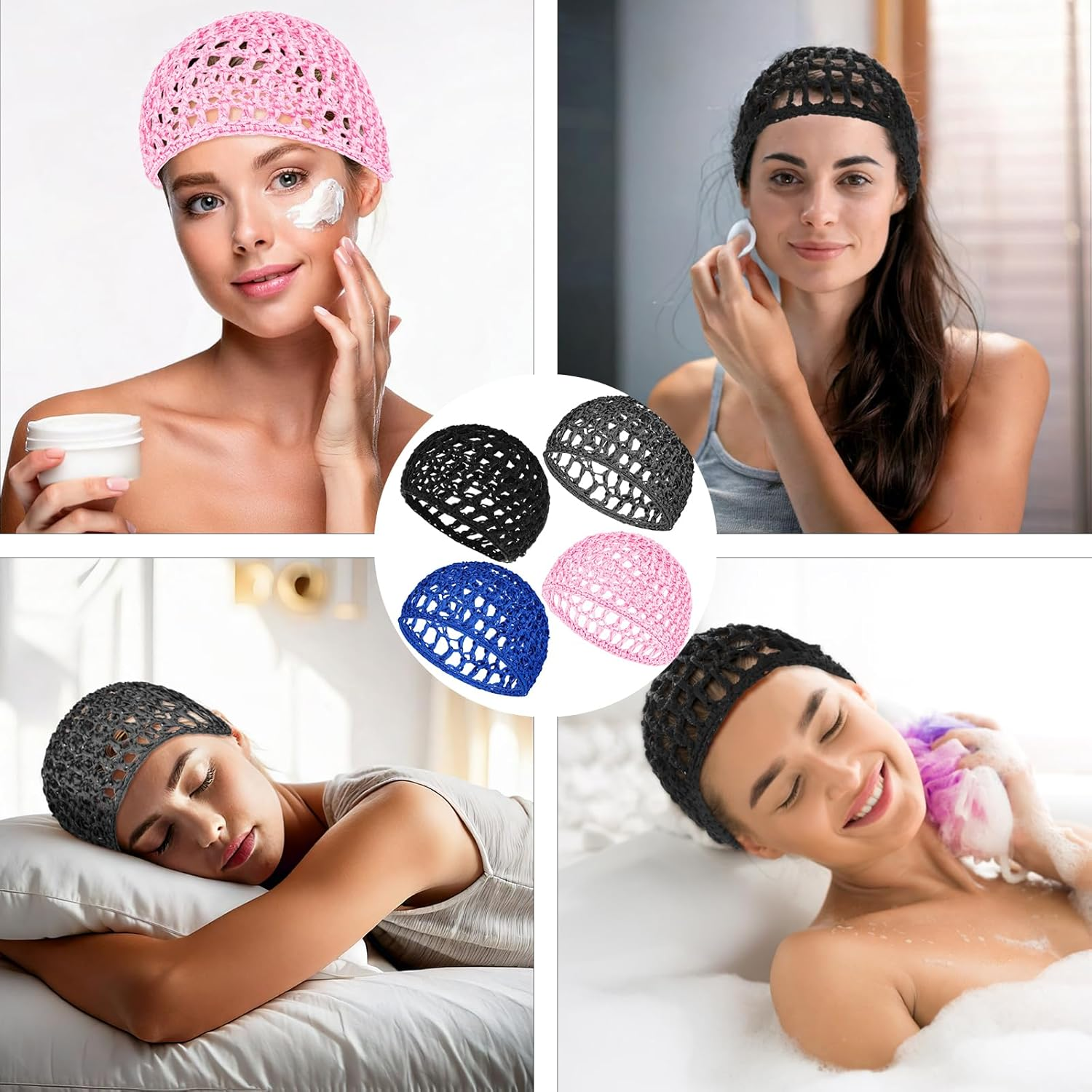 KFHENSOMR Mesh Crochet Hair Net Wrap Cap for Women Black Hair Mesh Hairs Wraps for Black Women Thick Short Rayon Knit Snood Hat Woman Hairnet Snoods Cover Ornament for Sleeping image number 4