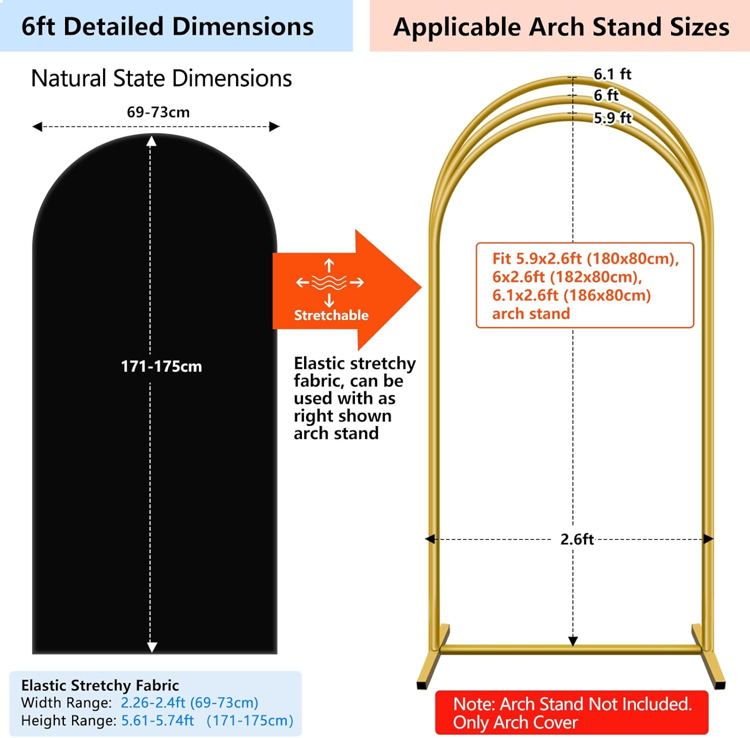 Hemmotop 6 Ft Black Arch Cover (No Arch Backdrop Stand), 2-Sided Spandex Arch Covers Stretchy Backdrop, for Wedding, Baby Shower, Birthday Party Decoration image number 3