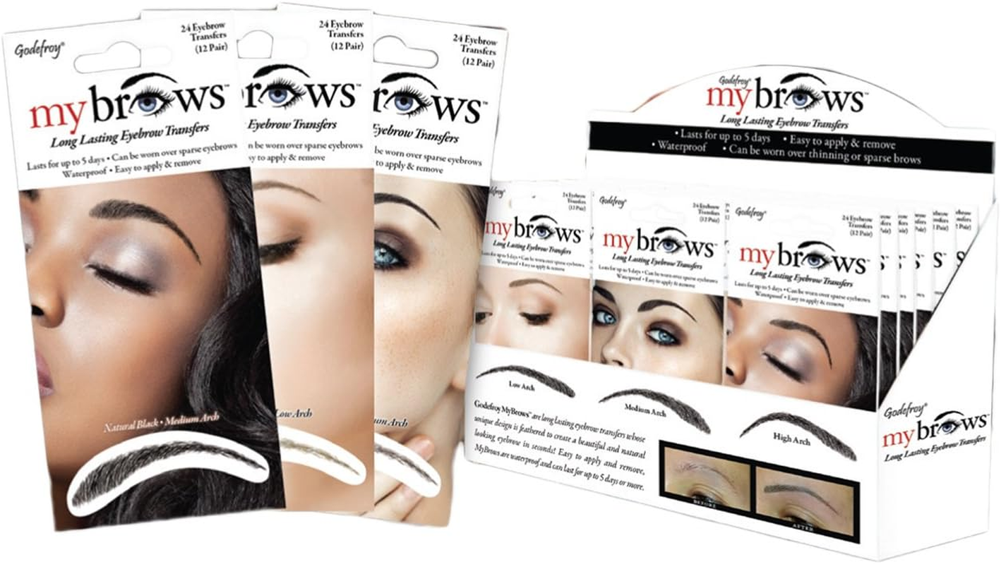Godefroy Mybrows Long Lasting Eyebrow Transfers, Medium Arch, Medium Brown, 12-Pairs of Brows