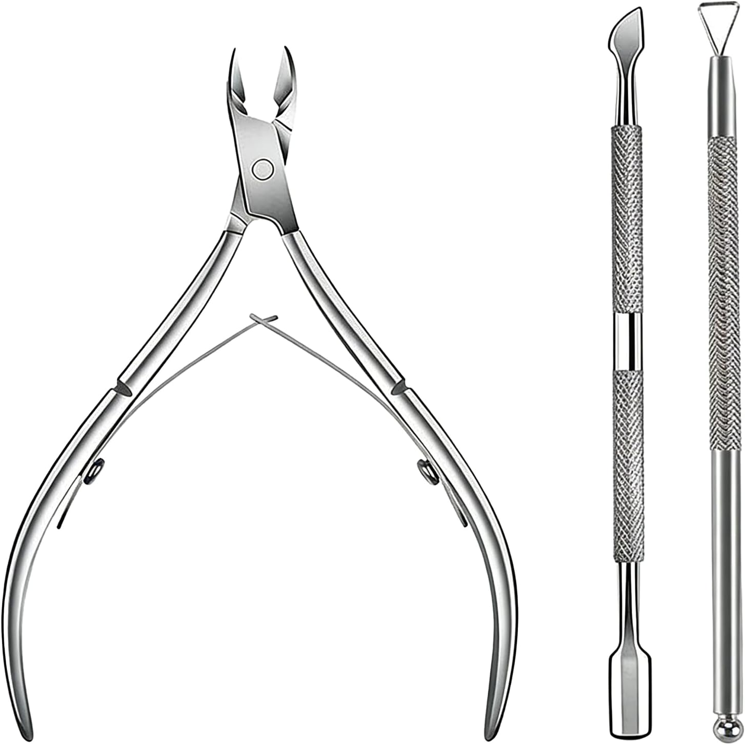 RIBHNXHI Cuticle Trimmer Cuticle Remover with Cuticle Pusher - Professional Stainless Steel Cuticle Nipper and Pedicure Manicure Tools, Durable Cutter Scissor Clipper for Fingernails Toenails Dead Skin Silver
