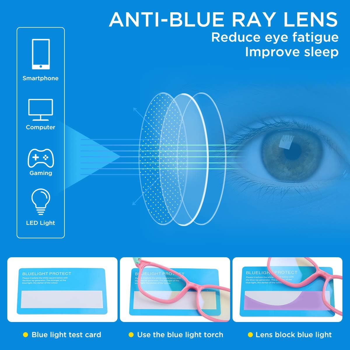 2 Pack Kids Blue Light Blocking Glasses for Girls & Boys 3-12, Toddler Fake Play Computer Screen Bluelight Blocker, Pink Green+ Blue Yellow, Medium image number 6