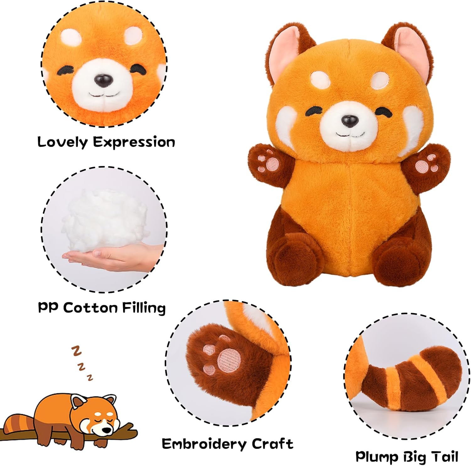 Red Panda Plush Toy Stuffed Animals Panda Plush Cute Plushies for Girls and Boys 9" image number 4