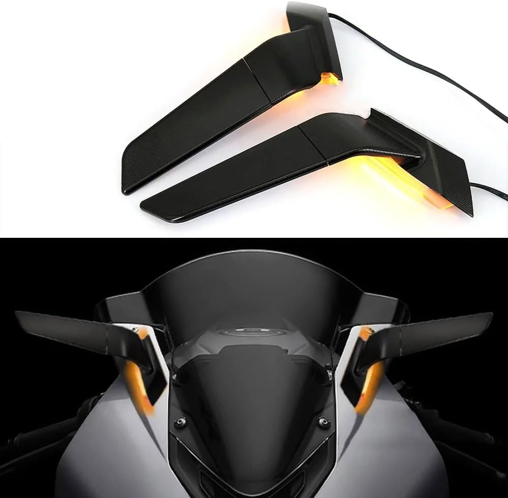 Compatible with BMW S1000RR (2019-2023 2024 2025) Motorcycle Rearview Wing Mirrors with LED Turn Signal Light Adjustable Rotating Side Mirrors with Light Fits for BMW S1000RR 2019-2023