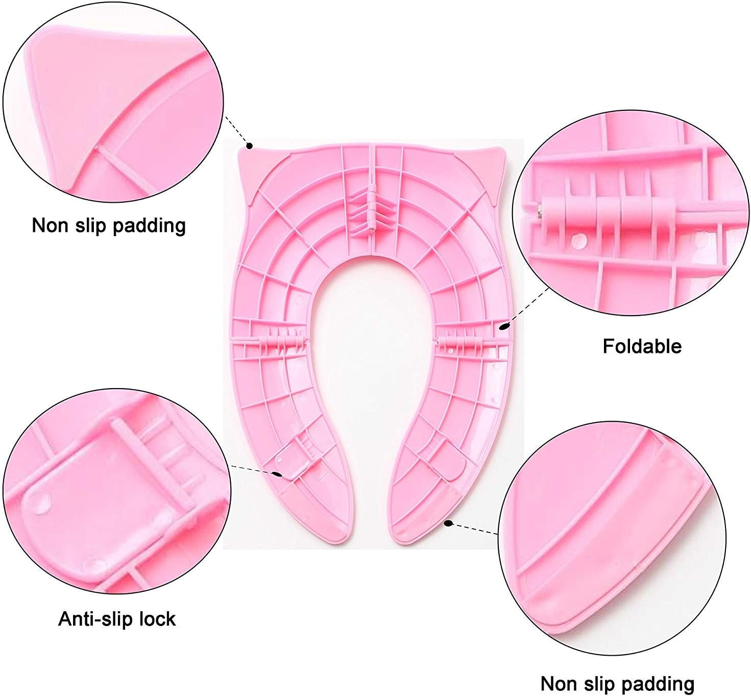 Designed Toilet Potty Training Seat Cover, Travel Toilet Seat, Folding Non-Slip Silicone Pads, Trip Portable Reusable Kids Toddlers Boys Girls, Carrying Bag (Pink) - Green - Frog image number 4