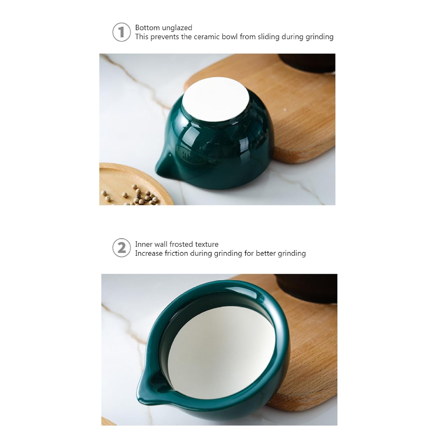 Pestle and Mortar Set Porcelain Spice Grinder Kitchen Manual Herb Grinder Pill Crusher Grinding Bowls for Paste Garlic Ginger Dark Green