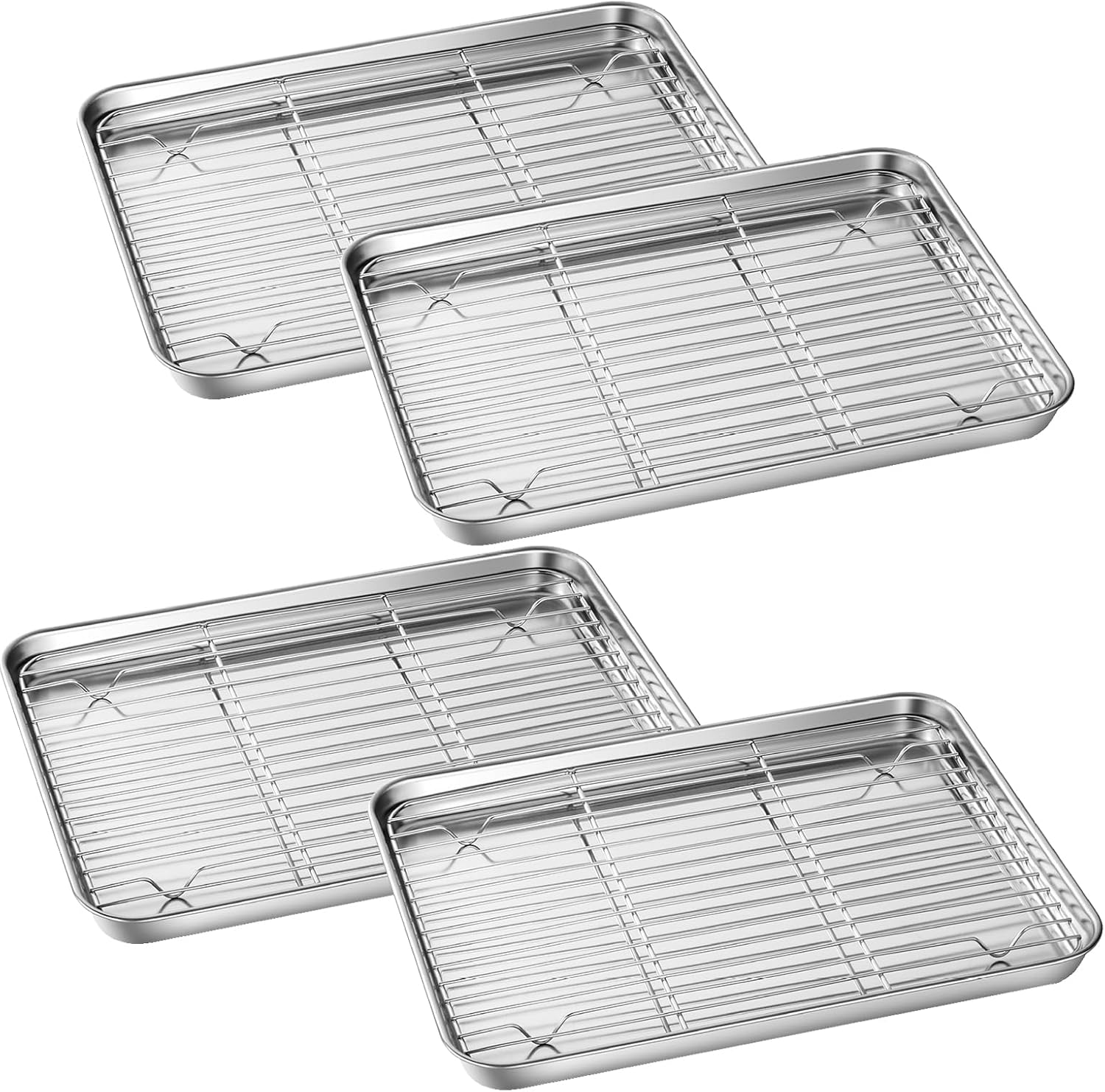 4 Pcs Baking Sheets & 4 Pcs Baking Racks, Oven Baking Pans, Stainless Steel Baking Pan Cookie Sheet with Cooling Rack, Sheet Oven Tray & Cooling Grid Rack Rust Warp Resistant Nonstick (23*17*2.5CM) image number 3