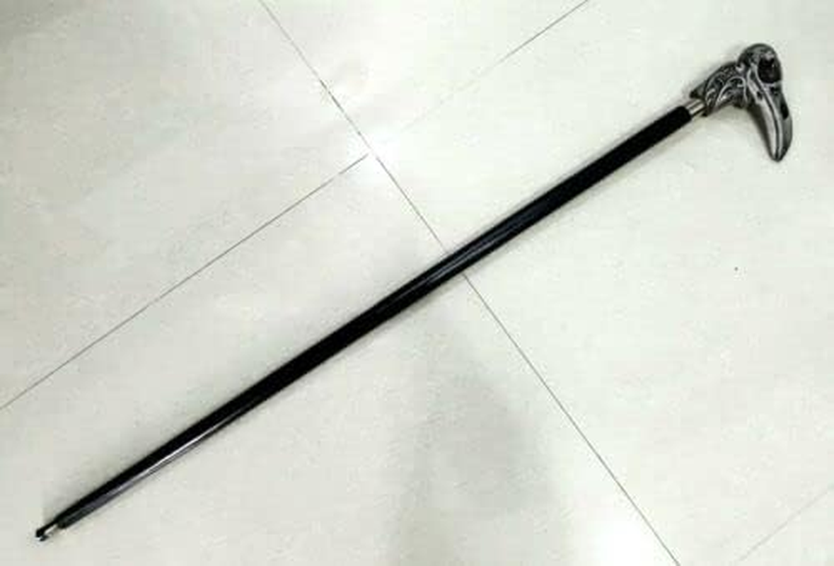 Raven Skull Handle with Black 2 Fold Wooden Walking Stick Made from Metal Best Durable Heavy Reavn Cane for Reavn Lovers