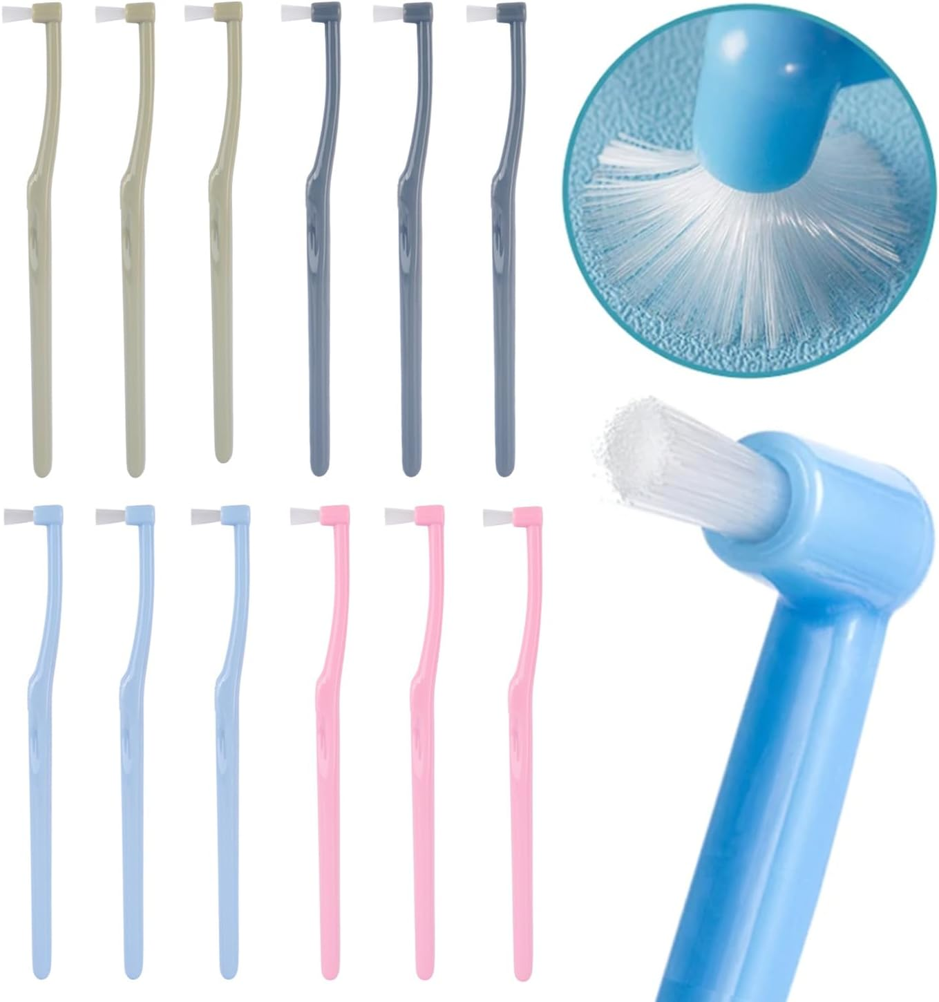 12 Pcs Soft Single Tufted Toothbrush Trim, Betterjonny Interspace Toothbrush, Slim Interspace Teeth Brushes Interdental Brushes for Orthodontic Braces Detail Cleaning