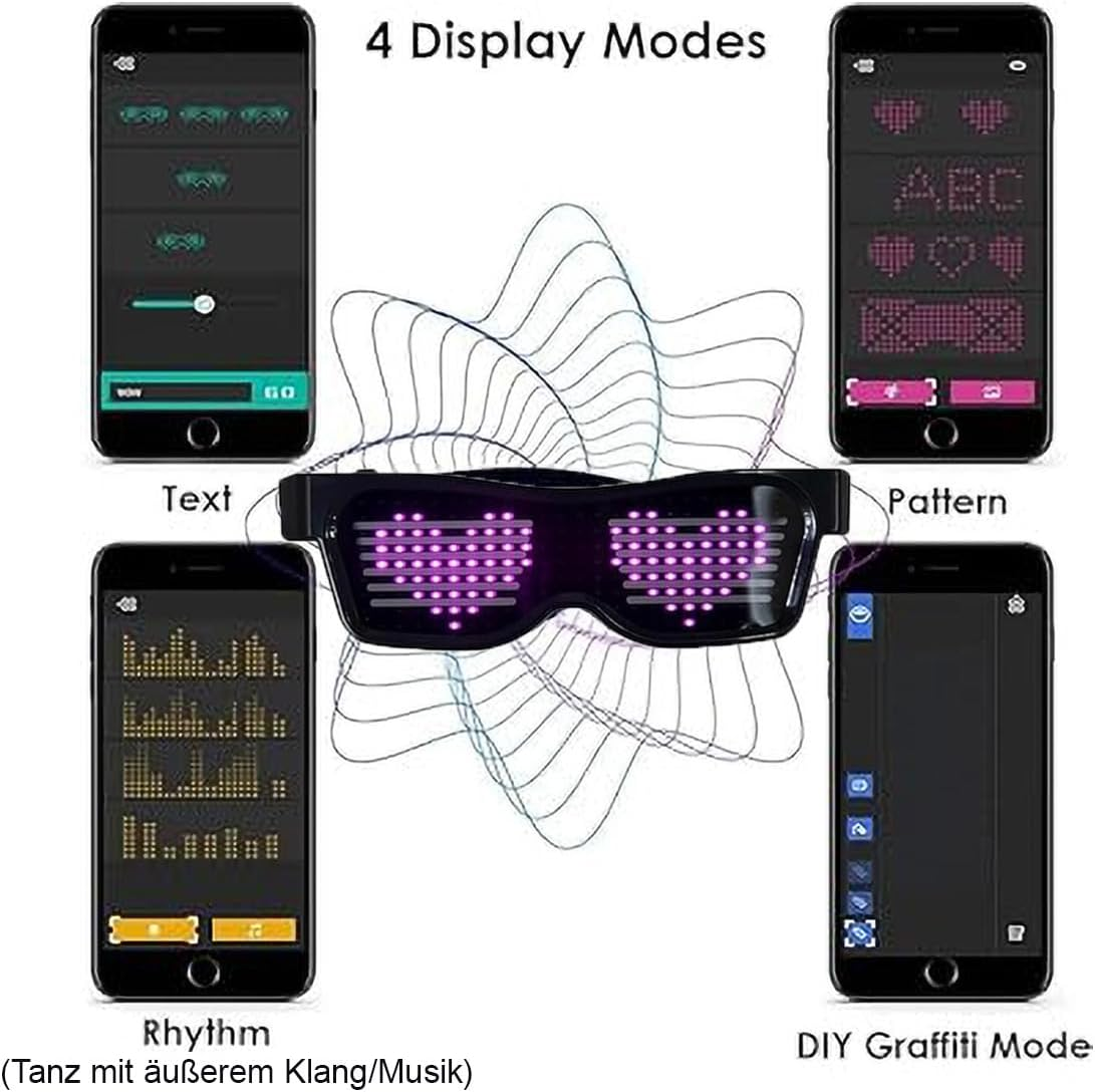 Queen.Y LED Glasses Customizable Bluetooth APP Connected LED Display Smart Glasses USB Rechargeable DIY Funky Eyeglasses for Nightclub Party Stage DJ Halloween image number 4