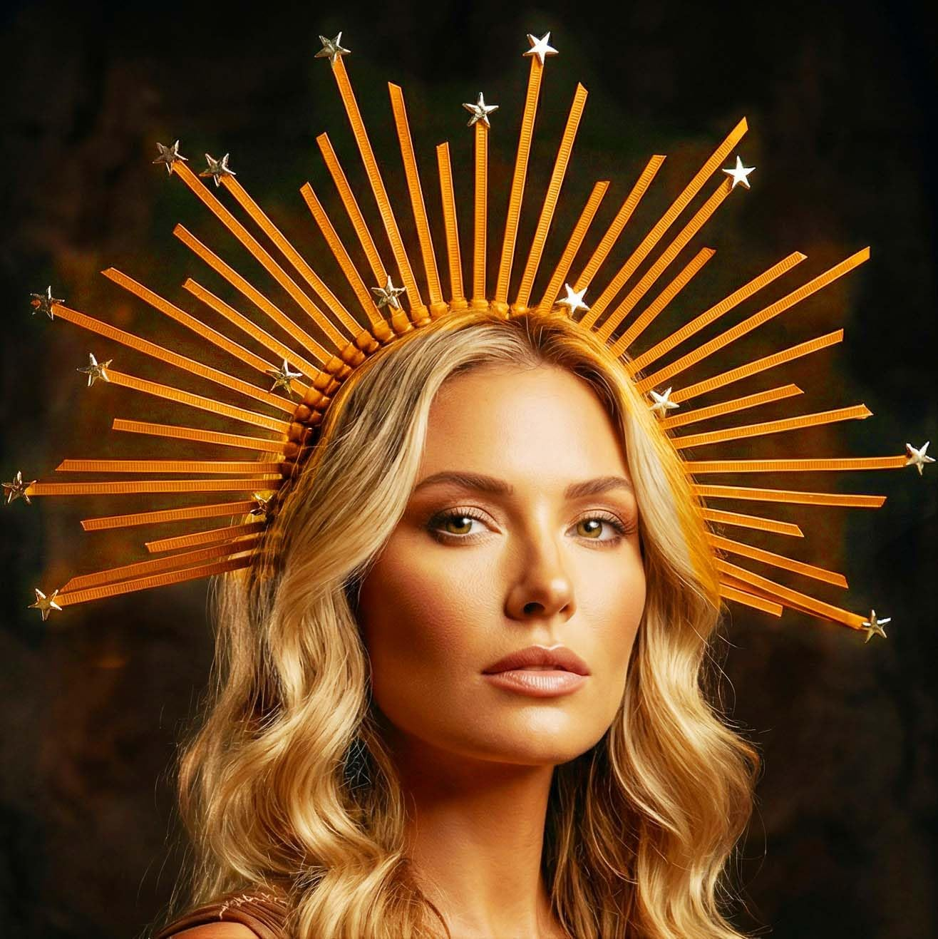 Fashband Mary Halo Crown Headband Gold Star Sunburn Headdress Goddess Carnival Costume Hair Accessories for Women image number 3