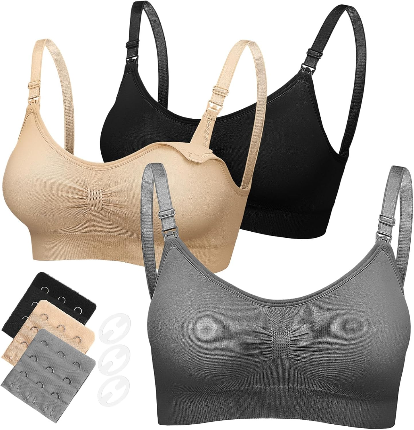 CALLARON 3Pcs Nursing Bras for Breastfeeding Pregnancy Includes Extenders Comfortable Spandex Blend Effortless One Handed Nursing Versatile Stylish Maternity Wear