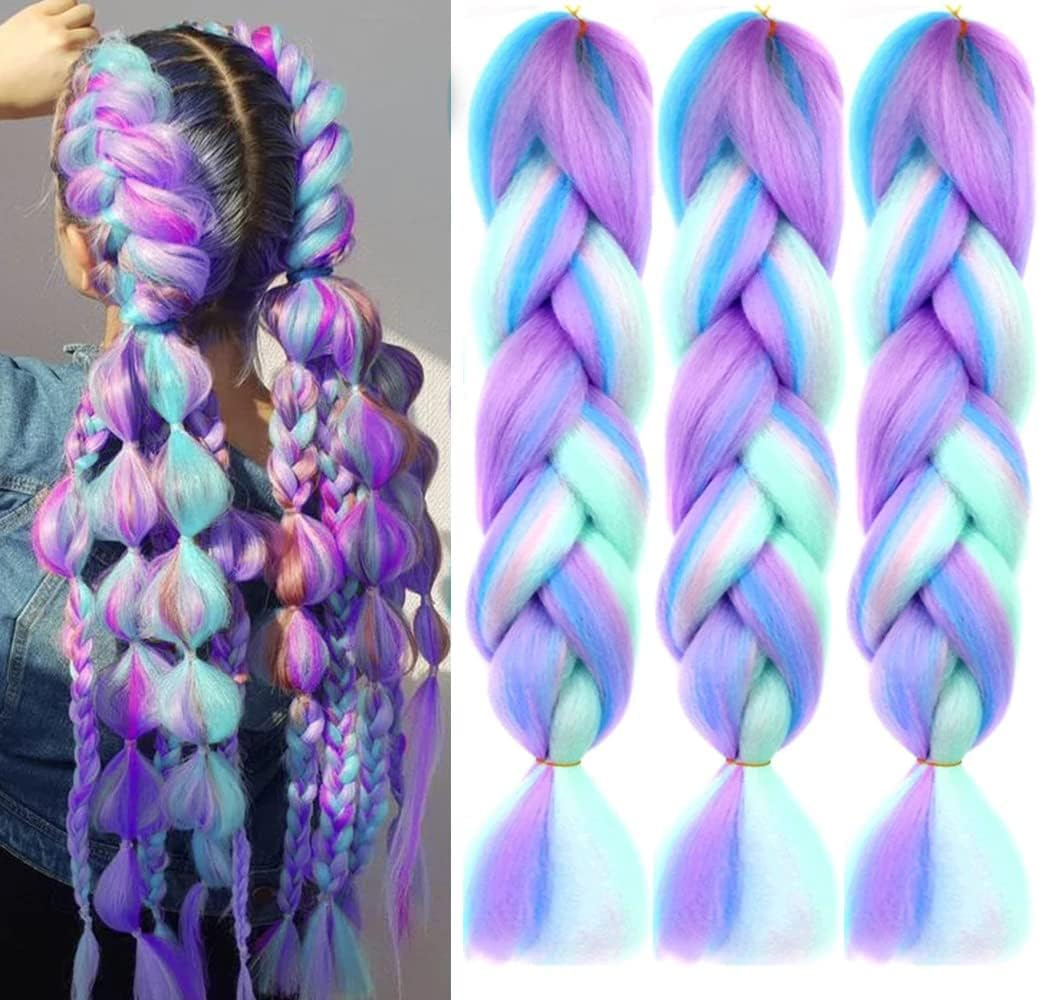 3 Pack Colorful Hair Extensions Braiding Hair Synthetic Crochet Braids Twist 24Inch Four Tone Jumbo Braid Hair Extensions image number 5