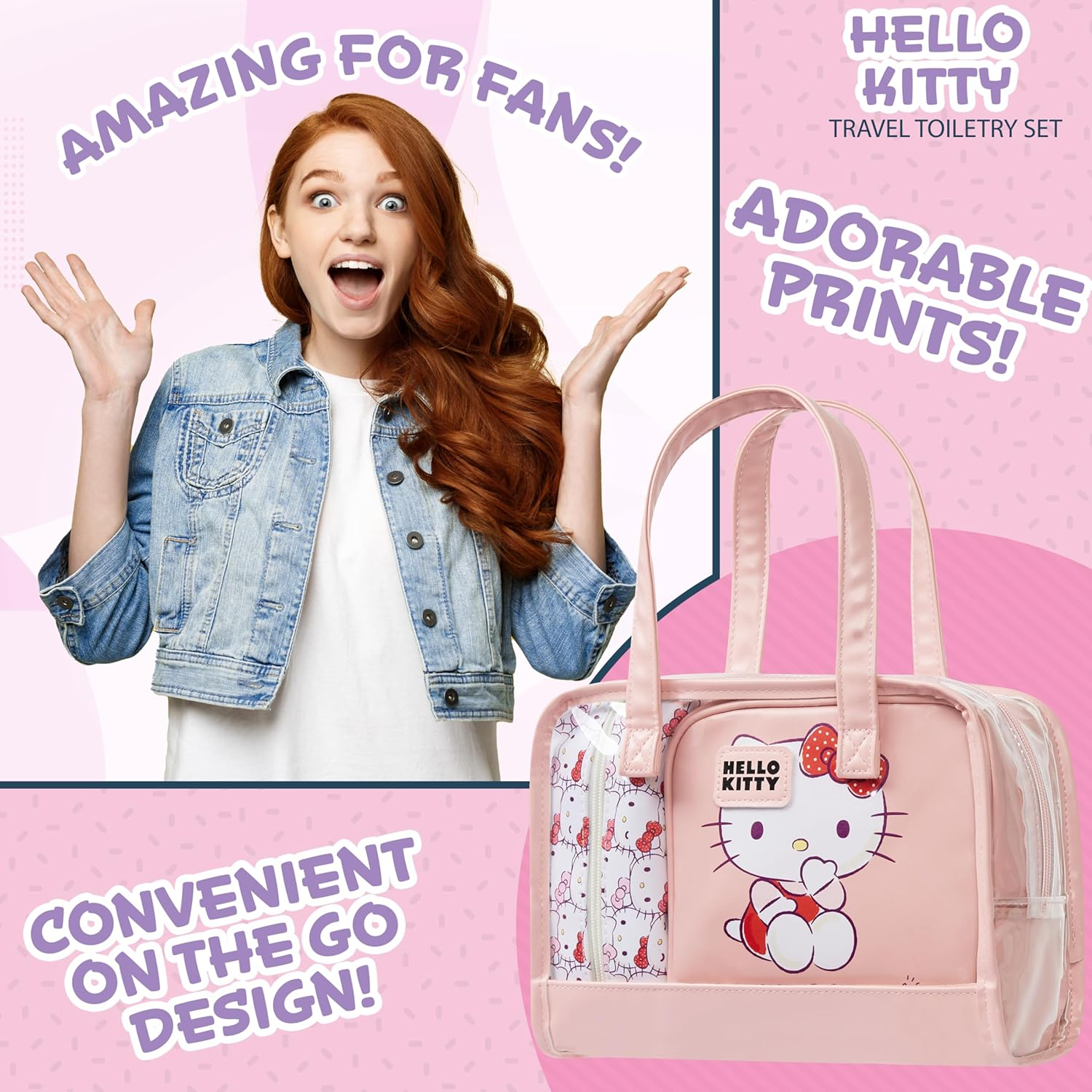 Hello Kitty Women'S Cosmetic Bag Set of 3 &ndash; Travel Toiletry Bag, Make up Bag, Pink, Einheitsgr&ouml;&szlig;e, Cosmetic Bags image number 5