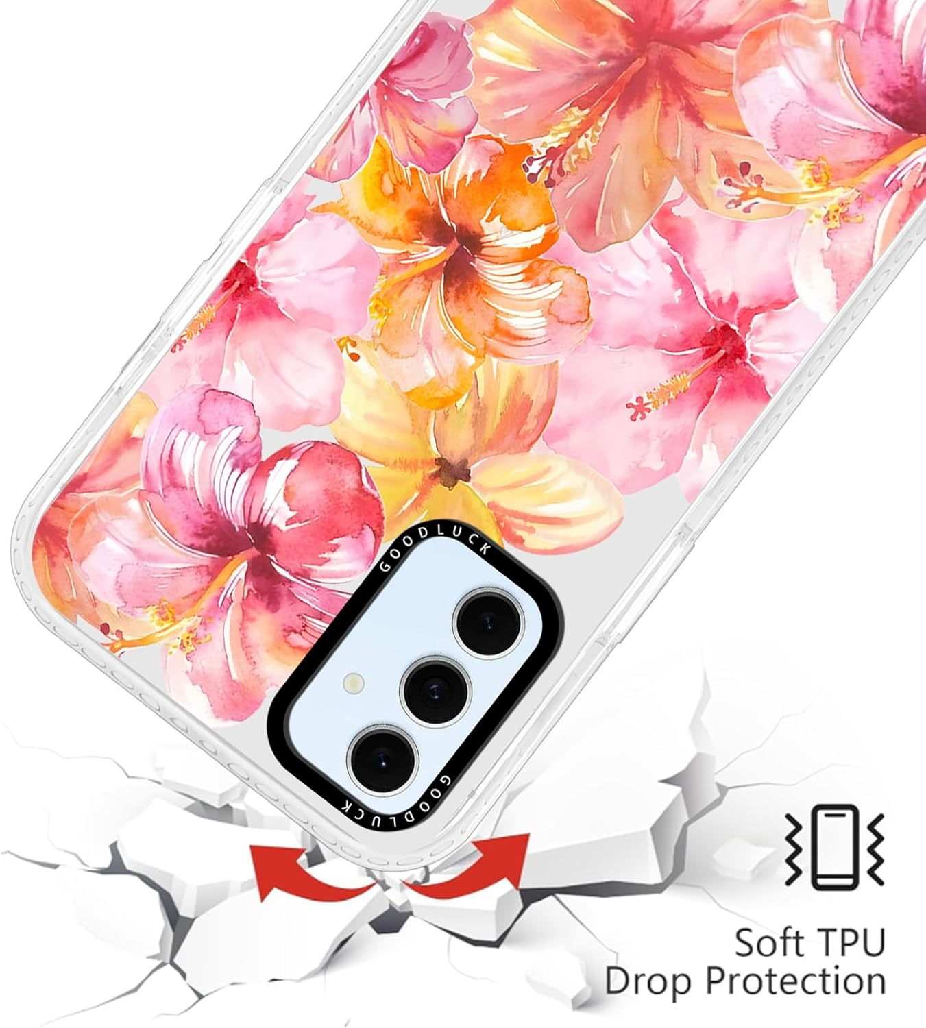 Yoedge Transparent Mobile Phone Case for Samsung Galaxy S24 FE Case, Aesthetic Hibiscus Flowers Summer Pattern Shell Design Girls Gift Protective Case Silicone Case for Samsung S24 FE 6.7 Inches image number 2