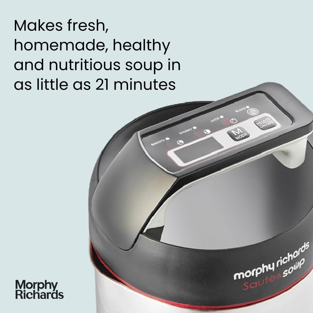 Morphy Richards Saut&eacute; & Soup Maker, 1.6L, 4 Settings, Smooth, Chunky, Juice, Blend Pause Function, Family Size, Non-Stick Coated Jug, Detachable Power Cord, Stainless Steel, 501014 image number 4