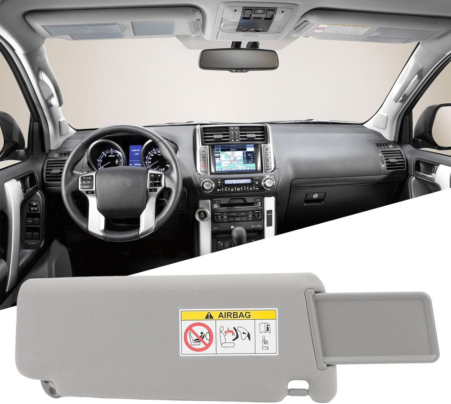 Jiawu Sun Visor for Prado 2010-2023 (Fourth Generation J150), Driver/Passenger Side Sun Visor, Sunvisor with Makeup Mirror, Car Sun Shade Visor Replacement (Left)