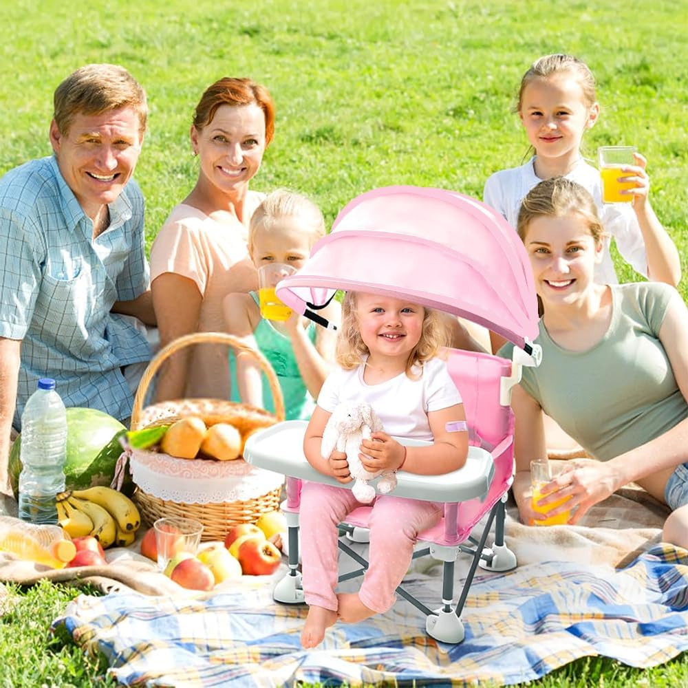 Camping High Chair,Folding Seat,Booster Seat with Dining Table,Portable High Chair,Detachable Dinner Plate, Chair with Travel Bag,For Indoor, Outdoor Dining, Camping, Park, Beach image number 4