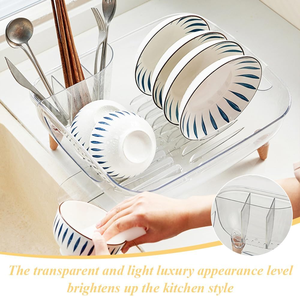 Dish Drying Rack,Dish Drainer,For Kitchen Counter, Kitchen Storage and Organisation,With Turn the Gutter and Handle,Quick Storage, Can Hold Cups, Plates,Chopsticks,Knives and Forks