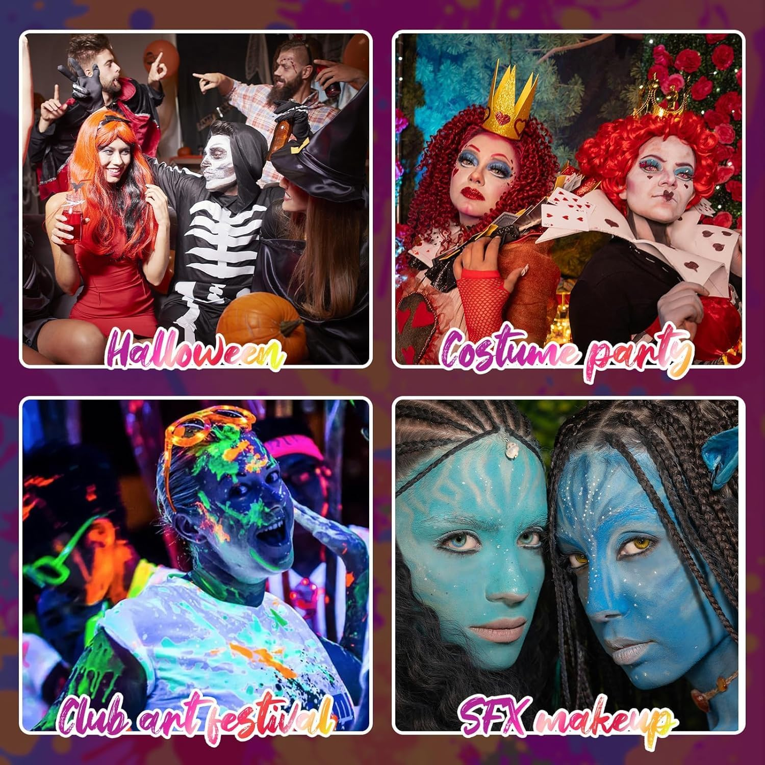 YBUETE 8 Colors UV Black Light Face Paint Palette, Glow in the UV Blacklight Body Paint,8 Colors Neon Fluorescent Body Paint Palette for Halloween Makeup, Cosplay Party, SFX Makeup Palette with Brush image number 3