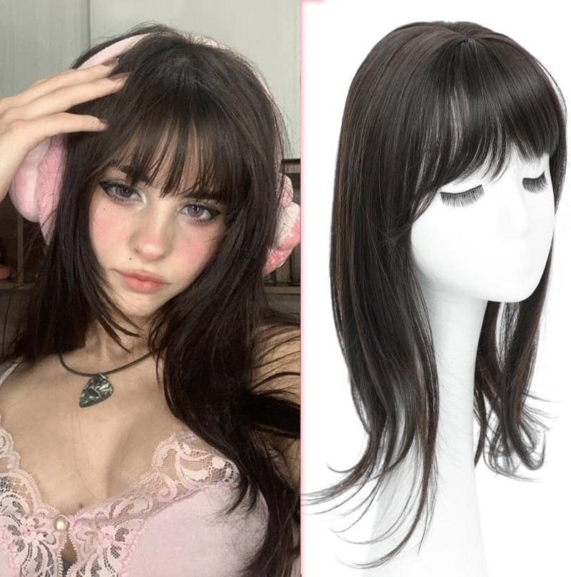 Gulagula Hair Topper 18 Inch Hair Topper with Bangs 4"&times;5" Base Hairpieces for Women with Thinning Hair