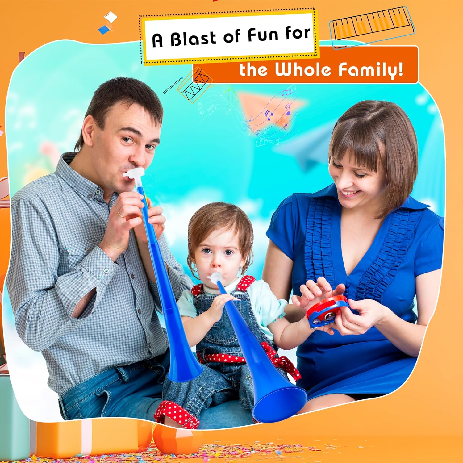 Hoarost 12 Pcs 24 Inch Collapsible Stadium Horn Vuvuzela Plastic Collapsible Cheering Trumpets Noisemakers Cheer Horn Blow Horn for Sporting Events Football Carnival Party Favors (Color Set 2) image number 2