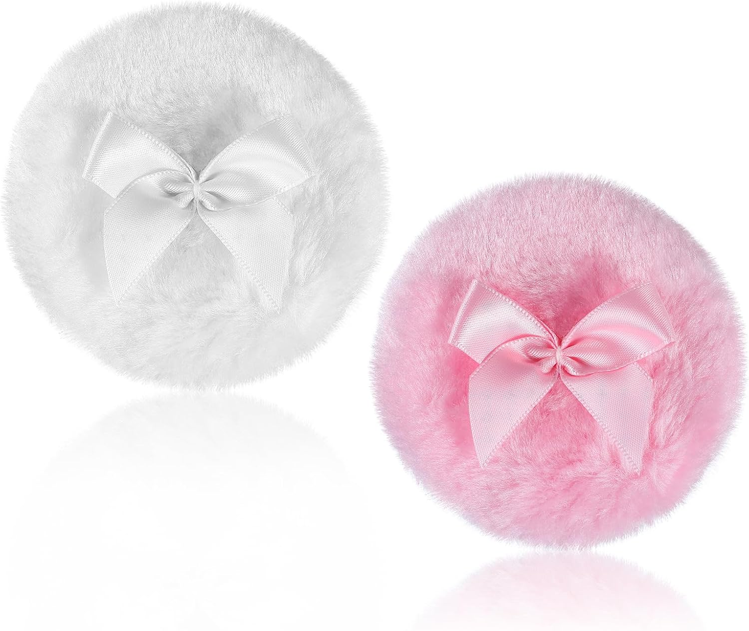 Piriuuo 2 Pcs Large Fluffy Powder Puff, 3.5 Inch Face Body Powder Puff Soft Washable Reusable Velour Dusting Powder Puff Loose Powder Puffs Wet Dry Makeup Tool (White & Pink) image number 6