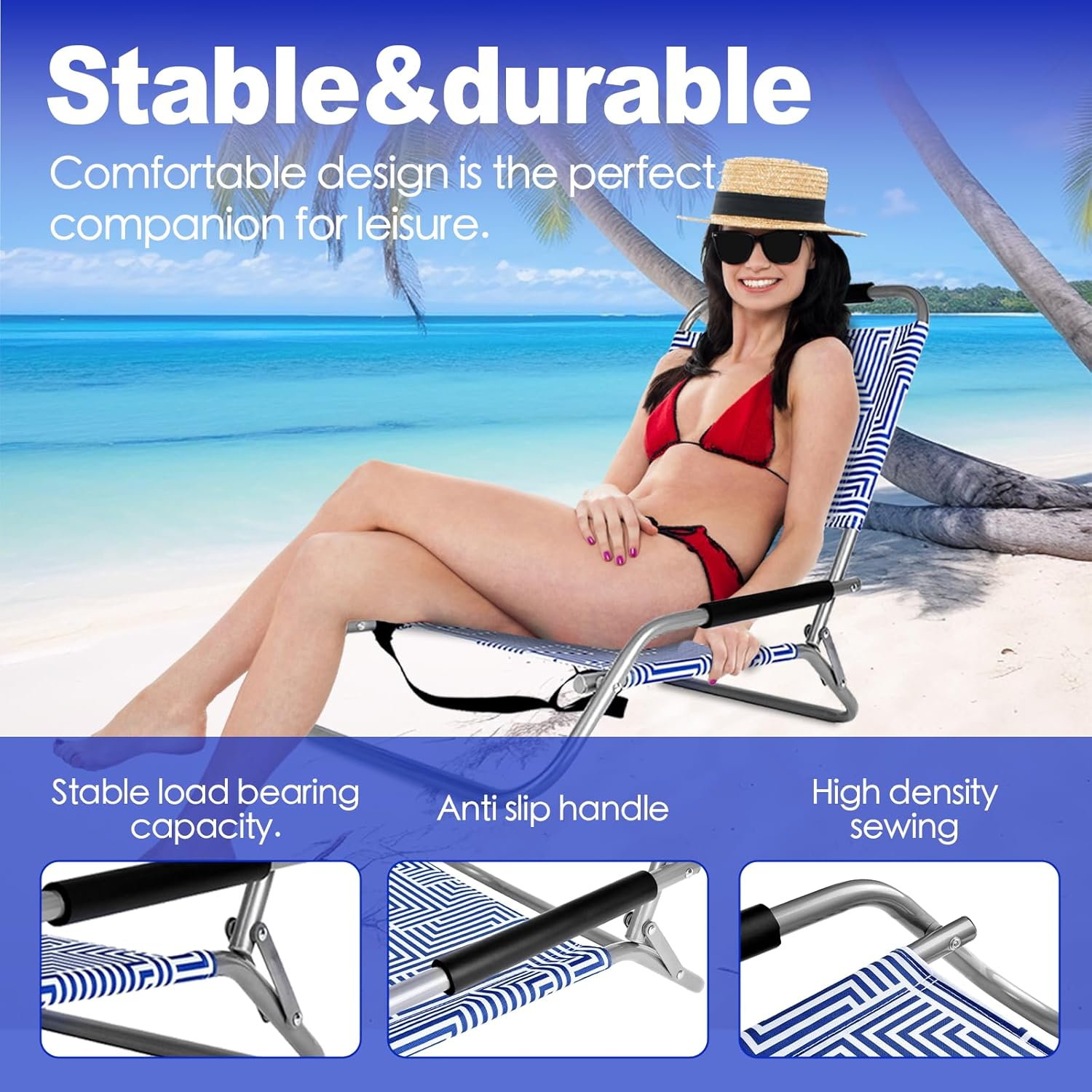 Felic Folding Backpack Beach Chair Set of 2 - Foldable Beach Chairs Outdoor Chairs for Adults, Perfect Camping Chairs Lawn Chairs for Outdoor Adventures, 100KG Capacity image number 5