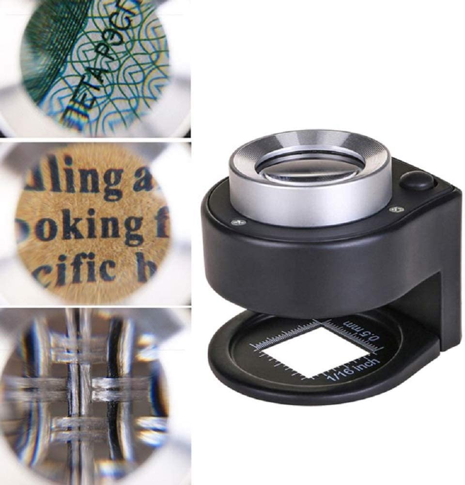 30X Handheld Magnifying Glass Jewelers Loupe with Light, 6 LED Desktop Metal Magnifier Folding Scale Eye Loop for Textile Optical Jewelry Tool Coins Currency Stamps (Unrechargeable) image number 1