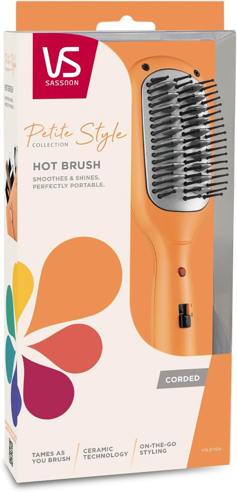 VS Sassoon Petite Style Hot Brush &ndash; Heated Smoothing Brush with 190&deg;C Ceramic Technology, Taming Bristles for All Hair Types, Lightweight & Compact, Multi Voltage Styling Tool for Global Travel image number 2