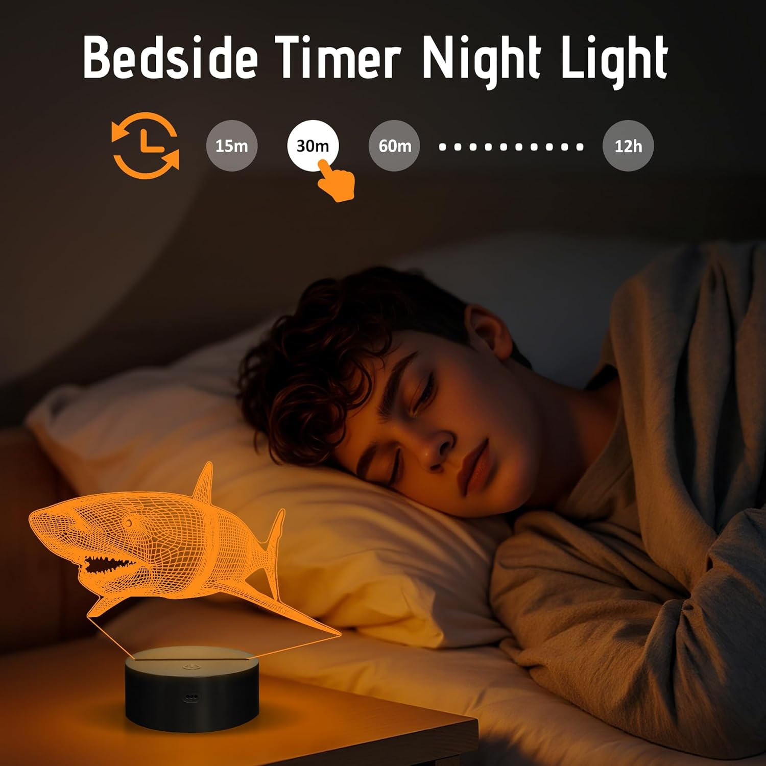 3D Shark Lamps Ocean Animal 3D Illusion Nightlights Led Timer Desk Dimmable Table Shark16 Color Changing Lights with Remote Control for Kids Boys Girls Children Holiday Birthday Xmas Gift image number 4