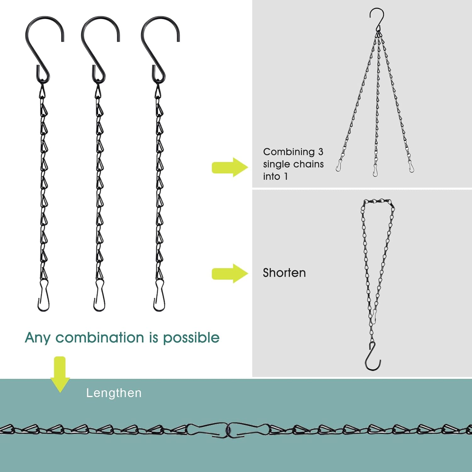 Chain for Hanging Plants, 10 Inch Black Plant Chains for Hanging Planter Baskets Kits with Hooks for Bird Feeder Wind Chime, Small Chains Perfect for Indoor Outdoor Decor (10 PCS) - 10 Inch, Black-5Pcs image number 2