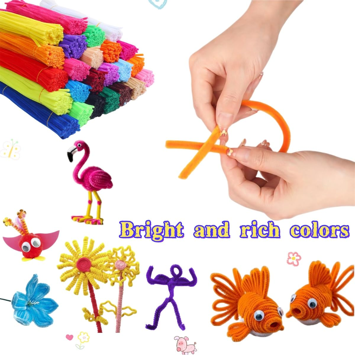 600 Pieces Pipe Cleaners Assorted Colored Chenille Stems for Art and Crafts, Pipe Cleaner Crafts for DIY Art and Craft Projects Creative Gift Party Decorations image number 3