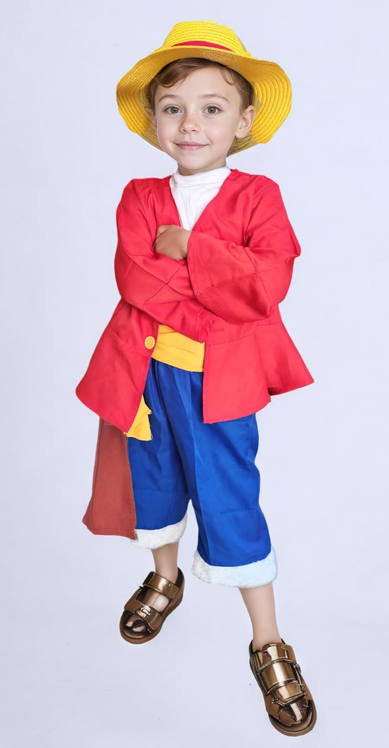 Luffy Costume Halloween Anime Costumes for Kids with Coat, Pants, Belt, Straw Hat for Boys image number 2
