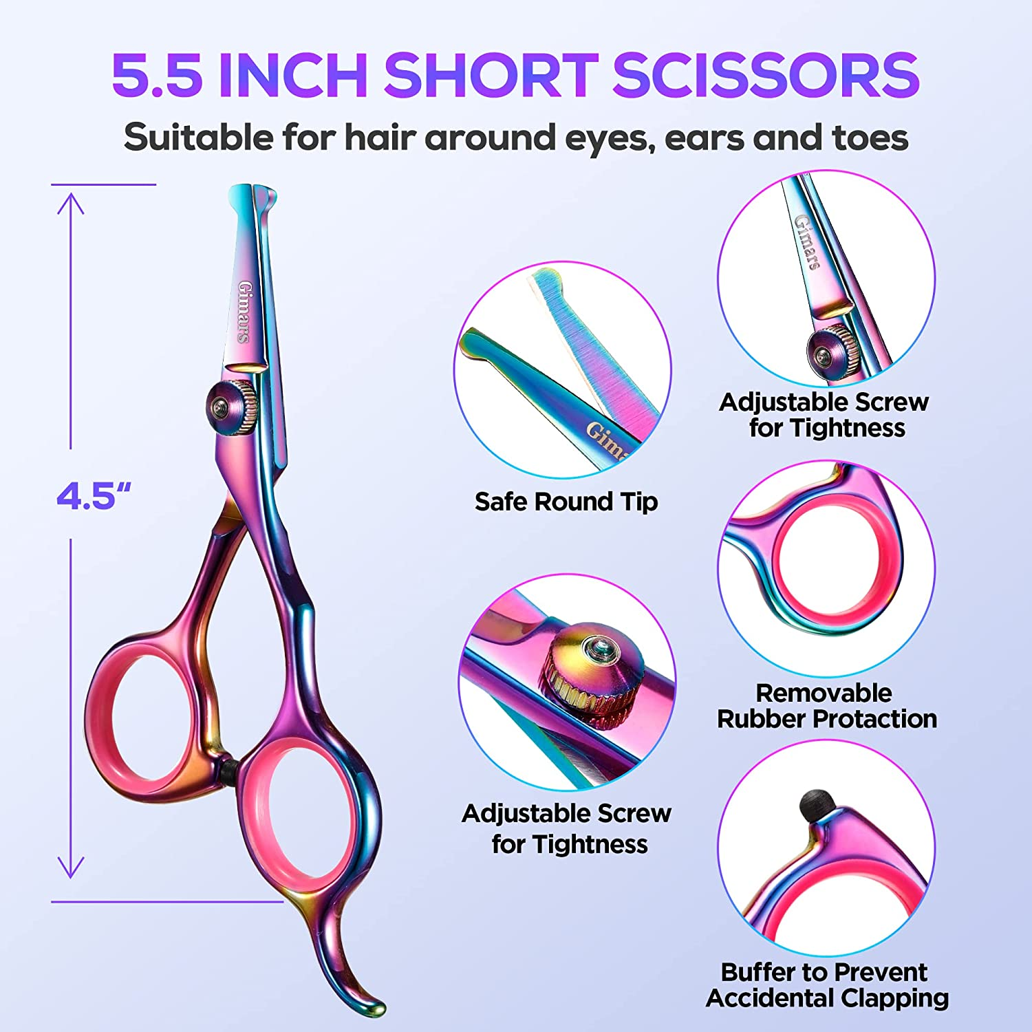 Gimars Professional 4CR Stainless Steel 6 in 1 Grooming Scissors for Dogs with Safety round Tip, Heavy Duty Titanium Coated Pet Grooming Scissor for Dogs, Cats and Other Animals image number 1