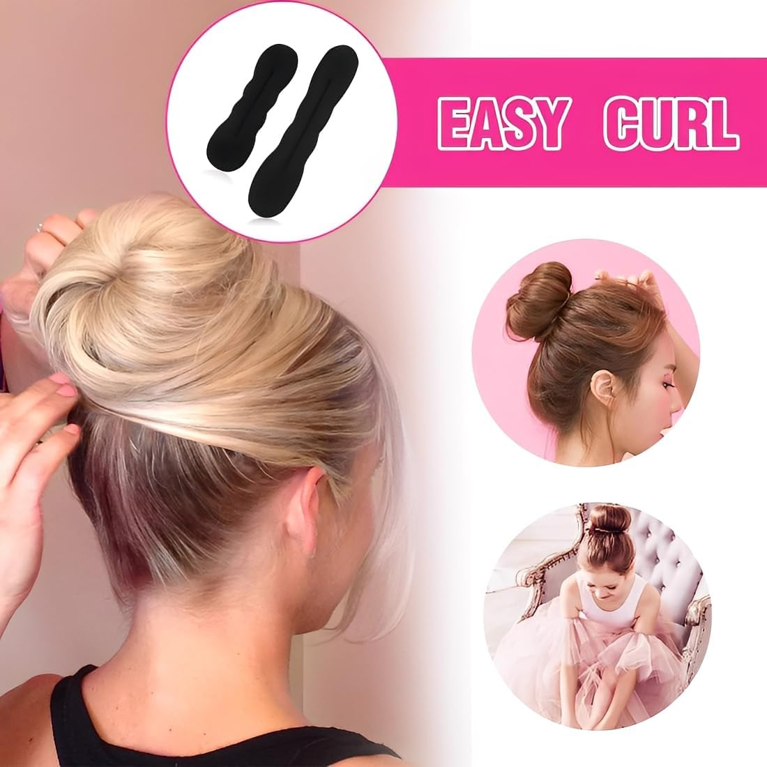 JYNVO Pack of 6 Magic Hair Buns, Bun Maker, Bun Maker, Bun Maker, Magic Hair, Hair Twist Curler Donut Tools (3 Large and 3 Small) image number 4