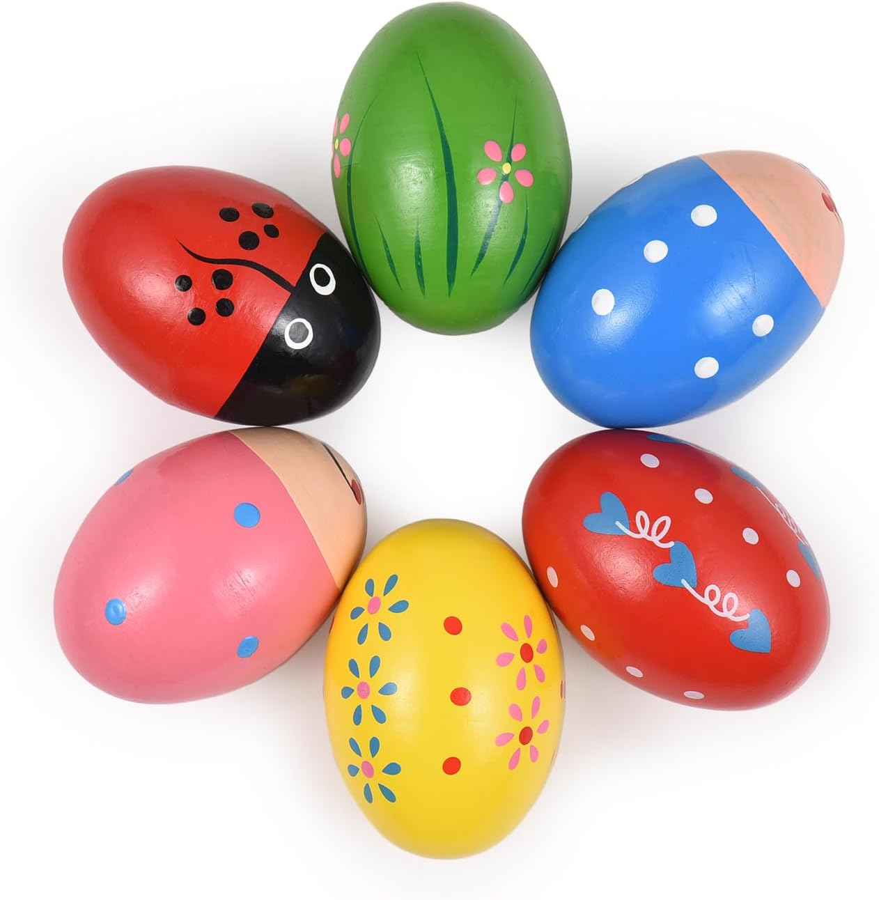 Namolit 6 Pack Wooden Shake Egg Easter Egg Percussion Instrument Interesting Music Shake Eggs for Party Musical Egg Easter Basket Stuffers Fillers Musical Instrument 6 Pack image number 5